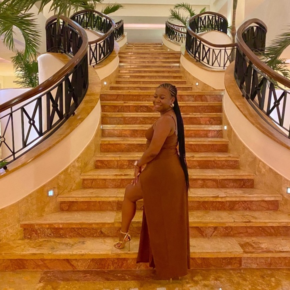 Meshki Diane Maxi Wrap-Over Dress - Brown Size M - Picture 7 of 7